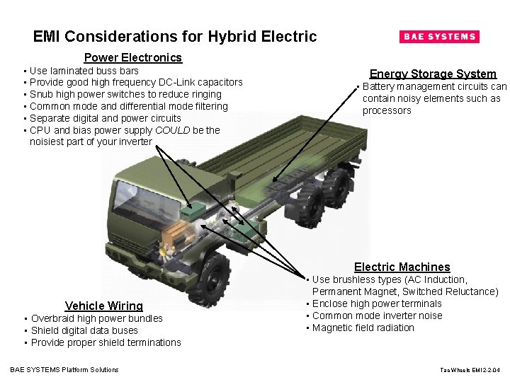 EMI Considerations for Hybrid Electric Power Electronics • Use laminated buss bars • Provide