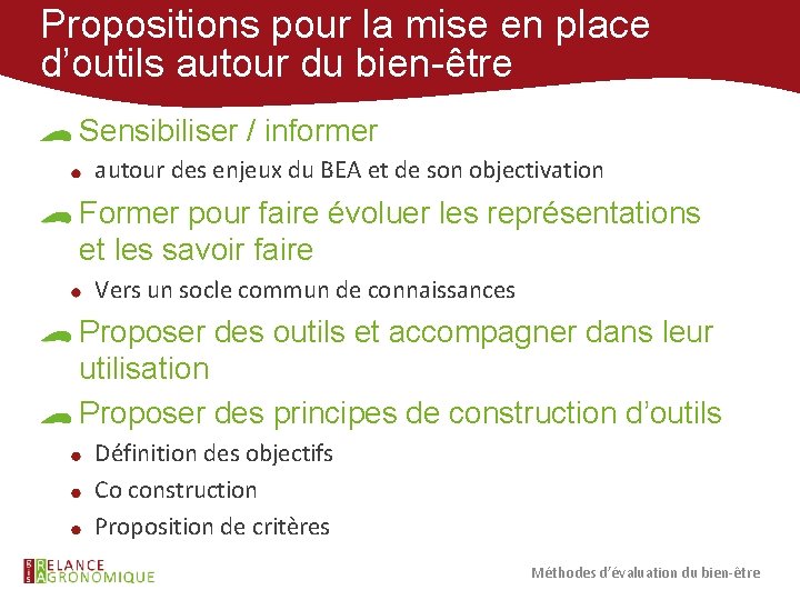 Propositions pour la mise en place d’outils autour du bien-être Sensibiliser / informer autour