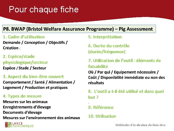 Pour chaque fiche Méthodes d’évaluation du bien-être 