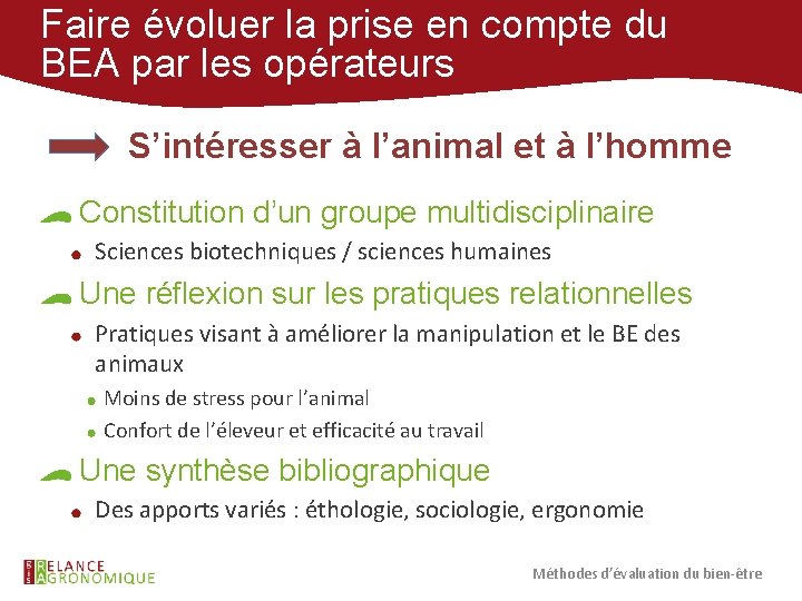 Faire évoluer la prise en compte du BEA par les opérateurs S’intéresser à l’animal