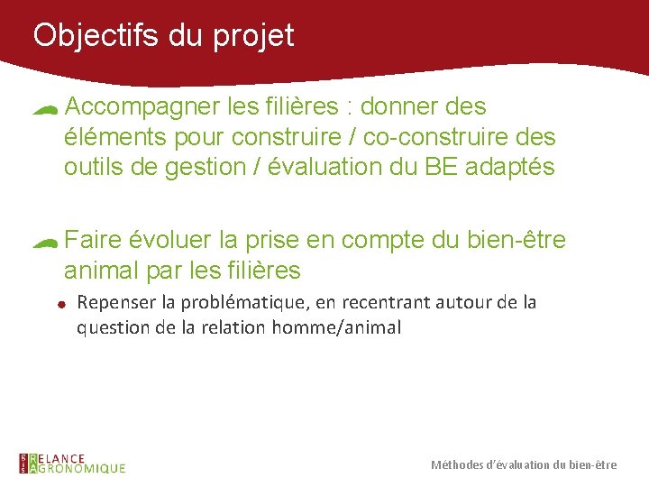 Objectifs du projet Accompagner les filières : donner des éléments pour construire / co-construire