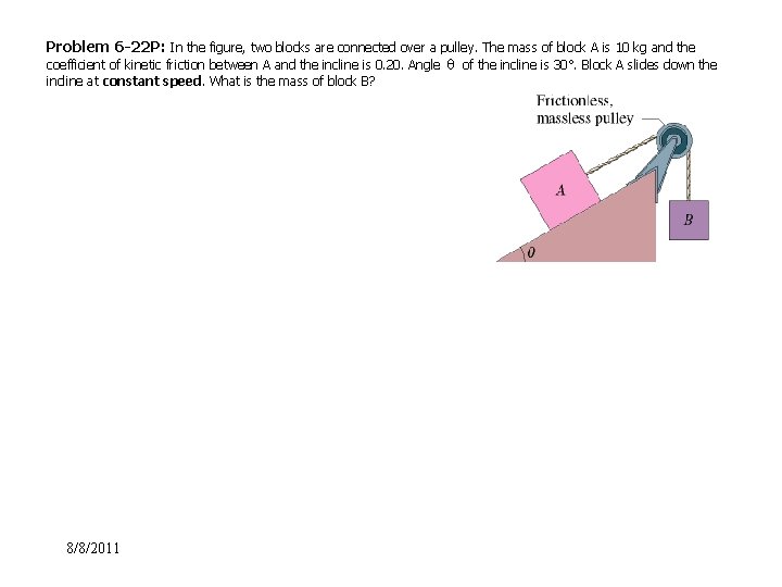 Problem 6 -22 P: In the figure, two blocks are connected over a pulley.