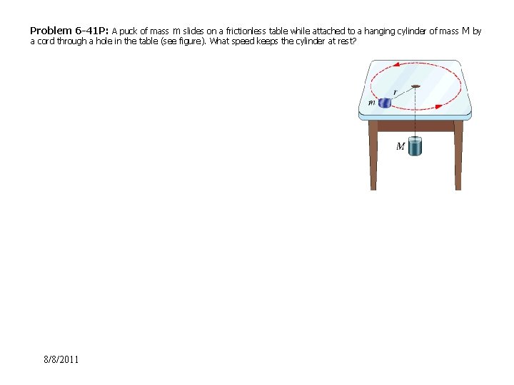 Problem 6 -41 P: A puck of mass m slides on a frictionless table