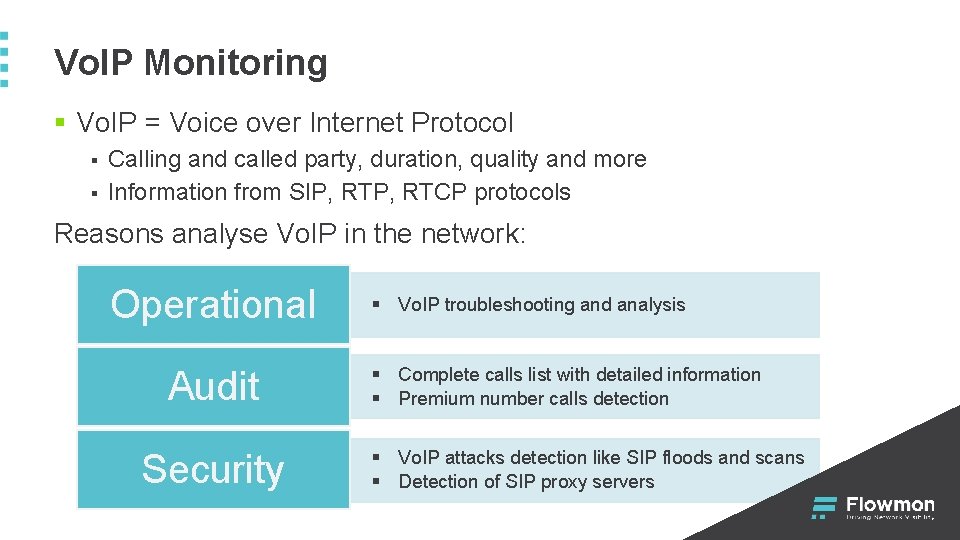 Vo. IP Monitoring § Vo. IP = Voice over Internet Protocol § § Calling