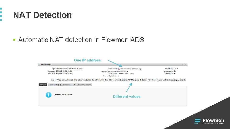 NAT Detection § Automatic NAT detection in Flowmon ADS 
