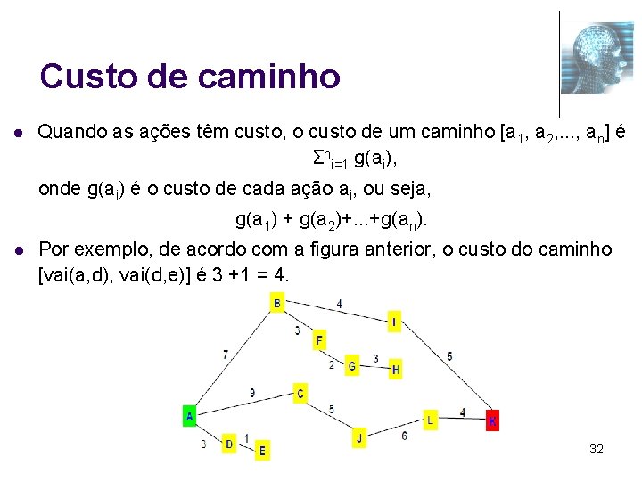 Custo de caminho l Quando as ações têm custo, o custo de um caminho