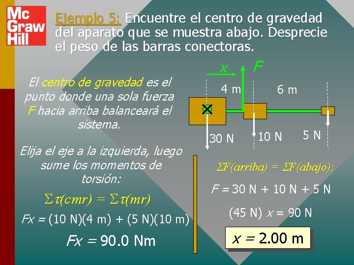 Ejemplo 5: Encuentre el centro de gravedad del aparato que se muestra abajo. Desprecie