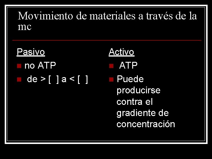 Movimiento de materiales a través de la mc Pasivo n no ATP n de