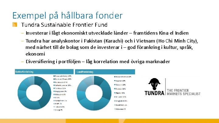 Exempel på hållbara fonder Tundra Sustainable Frontier Fund ‒ Investerar i lågt ekonomiskt utvecklade