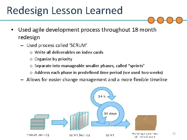 Redesign Lesson Learned • Used agile development process throughout 18 month redesign – Used