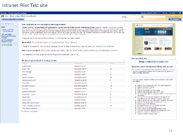 Intranet Pilot Test site 13 