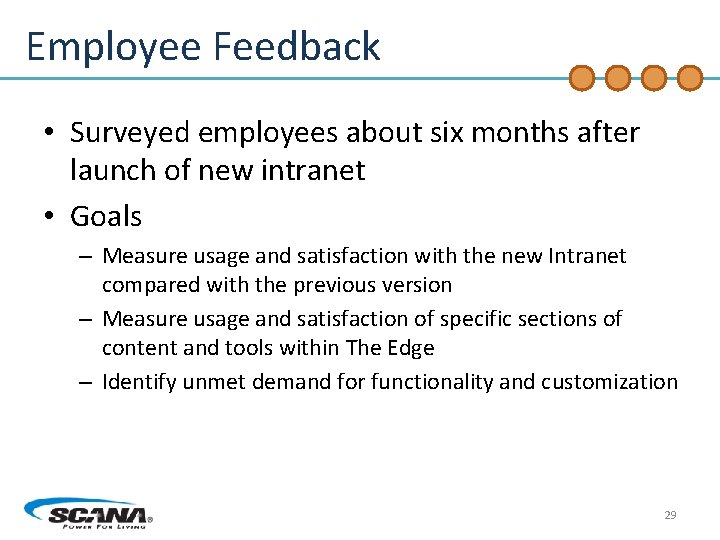 Employee Feedback • Surveyed employees about six months after launch of new intranet •