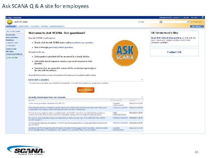 Ask SCANA Q & A site for employees 40 