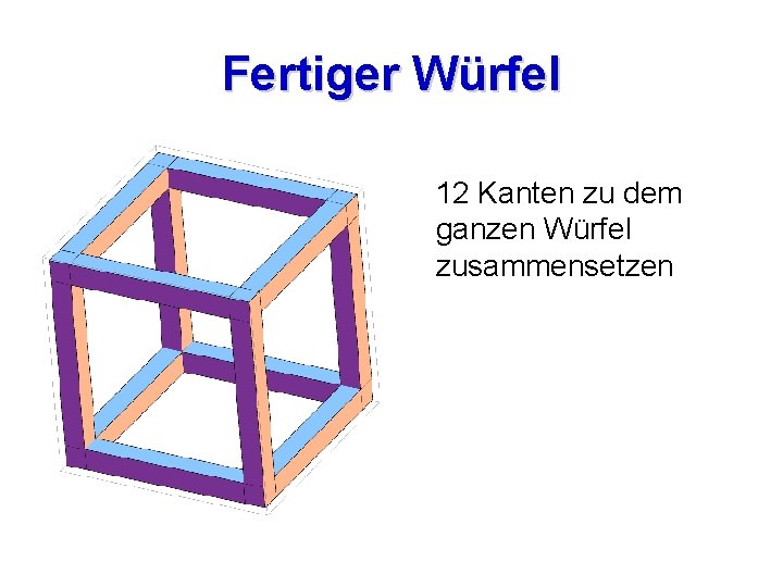 Fertiger Würfel 12 Kanten zu dem ganzen Würfel zusammensetzen 