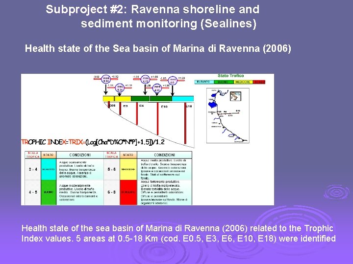 Subproject #2: Ravenna shoreline and sediment monitoring (Sealines) Health state of the Sea basin