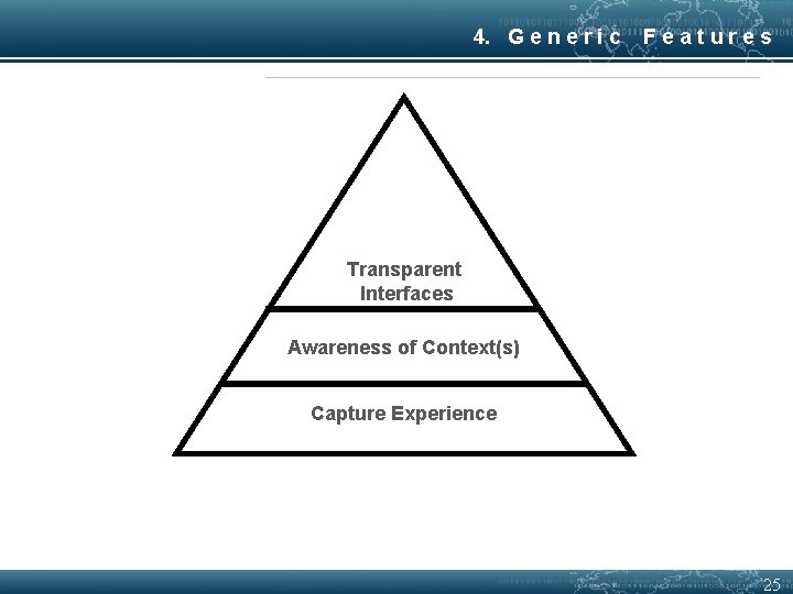 4. G e n e r i c Features Transparent Interfaces Awareness of Context(s)
