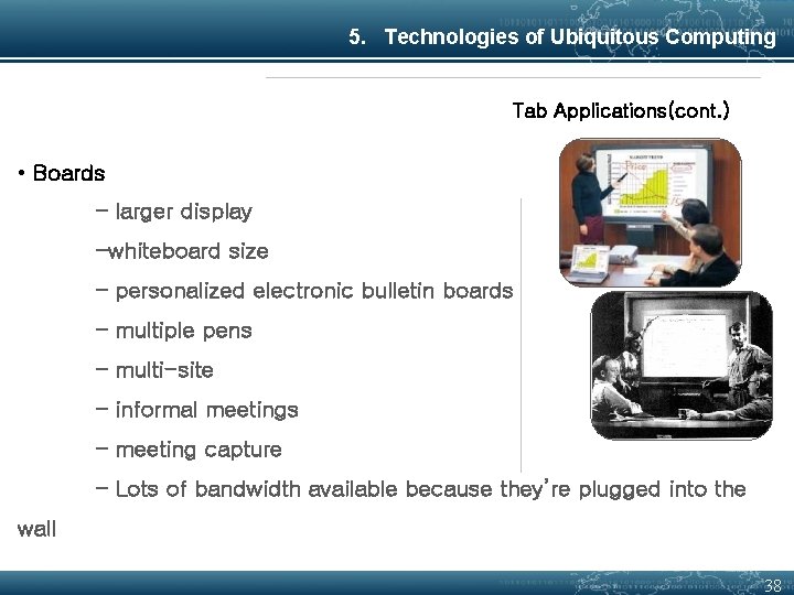 5. Technologies of Ubiquitous Computing Tab Applications(cont. ) • Boards – larger display –whiteboard