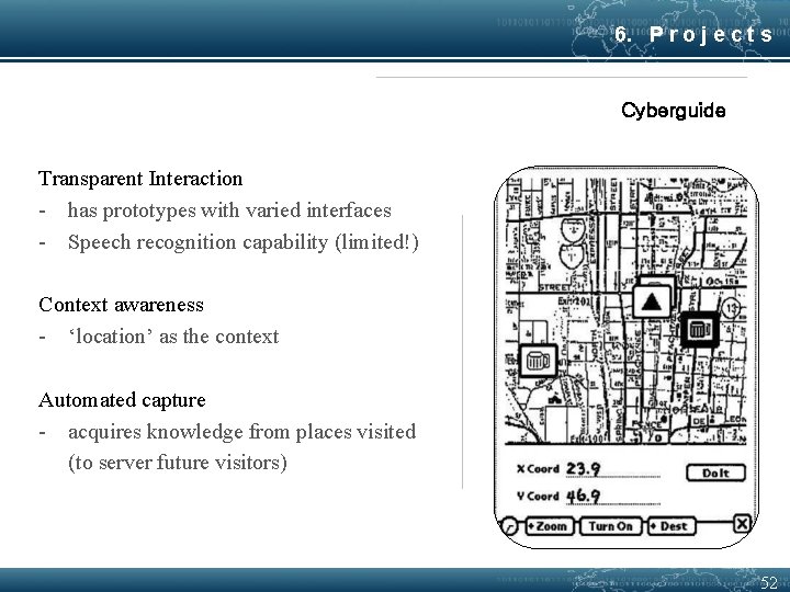 6. P r o j e c t s Cyberguide Transparent Interaction - has