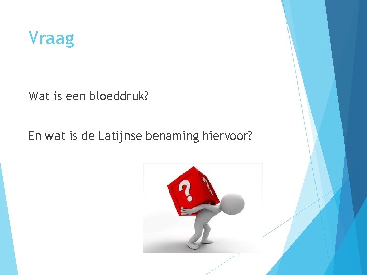 Vraag Wat is een bloeddruk? En wat is de Latijnse benaming hiervoor? 