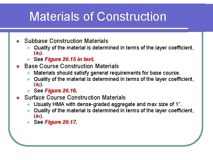 Materials of Construction l Subbase Construction Materials l l l Base Course Construction Materials