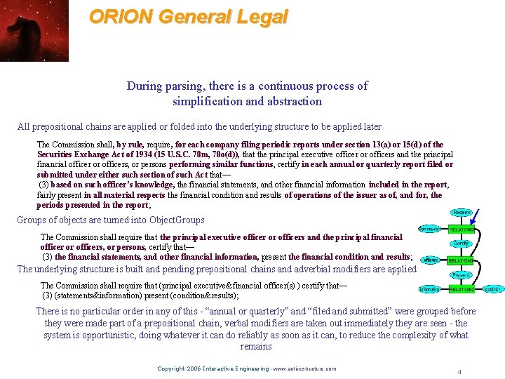 ORION General Legal During parsing, there is a continuous process of simplification and abstraction