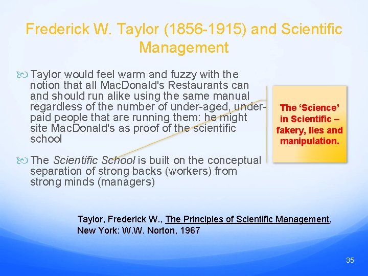 Frederick W. Taylor (1856 -1915) and Scientific Management Taylor would feel warm and fuzzy