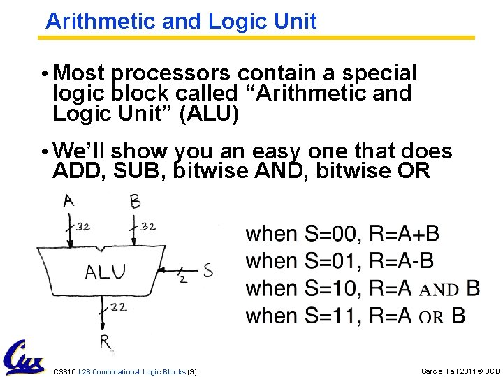 Arithmetic and Logic Unit • Most processors contain a special logic block called “Arithmetic