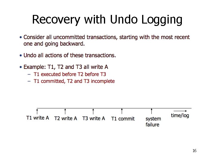 Recovery with Undo Logging 16 