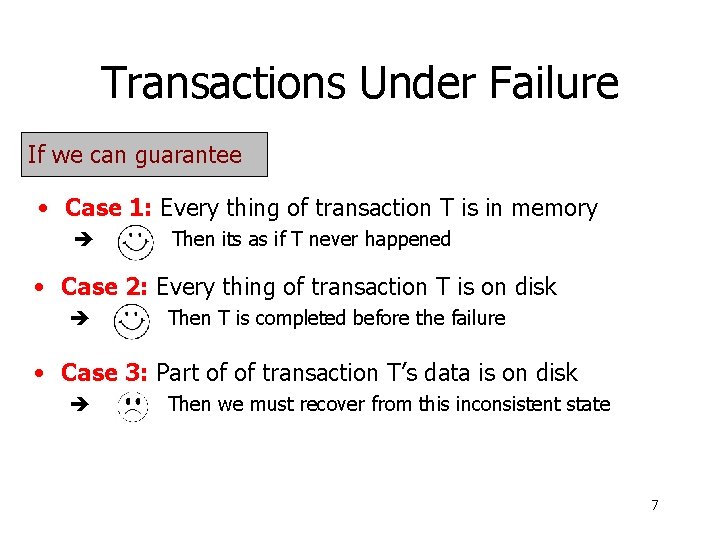 Transactions Under Failure If we can guarantee • Case 1: Every thing of transaction