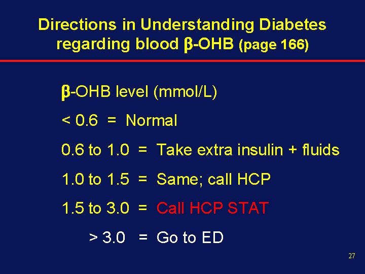 Directions in Understanding Diabetes regarding blood -OHB (page 166) -OHB level (mmol/L) < 0.