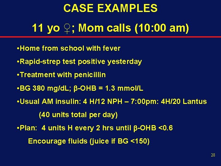 CASE EXAMPLES 11 yo ♀; Mom calls (10: 00 am) • Home from school