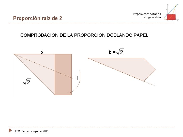 Proporciones notables en geometría Proporción raíz de 2 COMPROBACIÓN DE LA PROPORCIÓN DOBLANDO PAPEL
