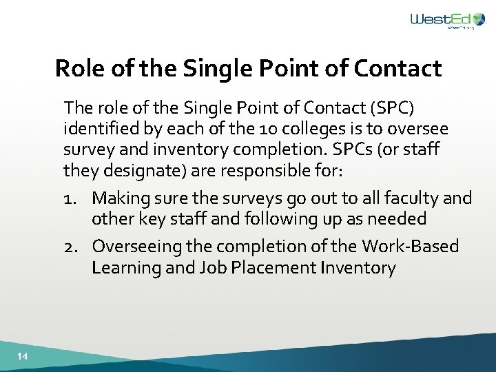 Role of the Single Point of Contact The role of the Single Point of