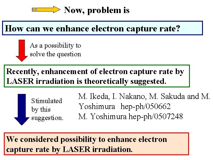 Now, problem is How can we enhance electron capture rate? As a possibility to