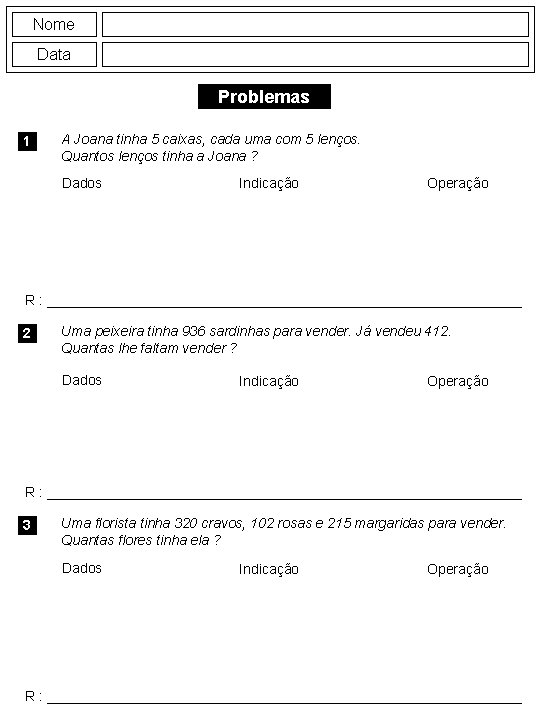 Nome Data Problemas 1 A Joana tinha 5 caixas, cada uma com 5 lenços.