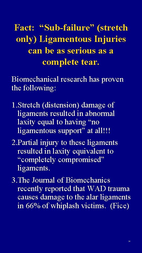 Fact: “Sub-failure” (stretch only) Ligamentous Injuries can be as serious as a complete tear.