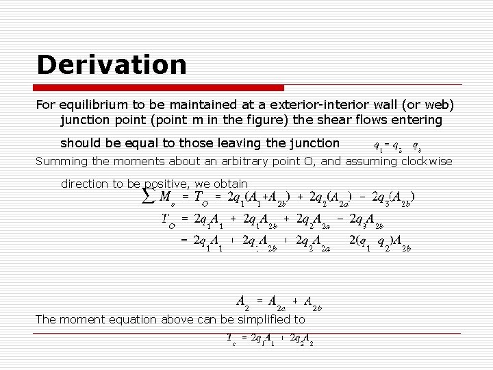 Derivation For equilibrium to be maintained at a exterior-interior wall (or web) junction point