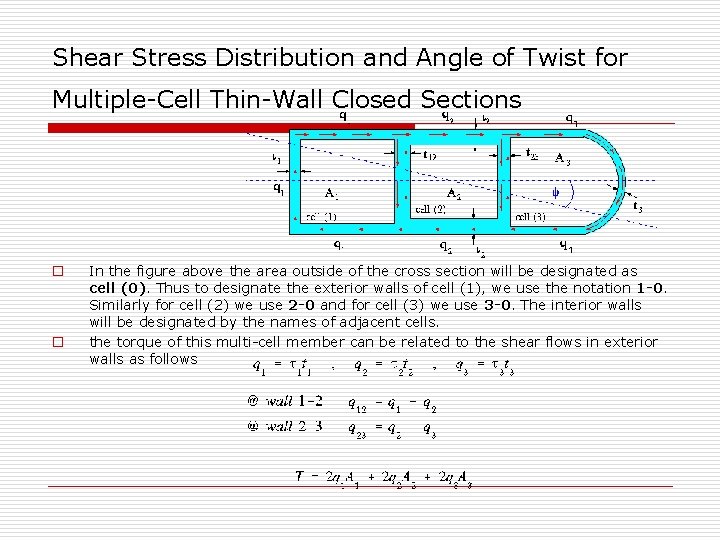 Shear Stress Distribution and Angle of Twist for Multiple-Cell Thin-Wall Closed Sections o o