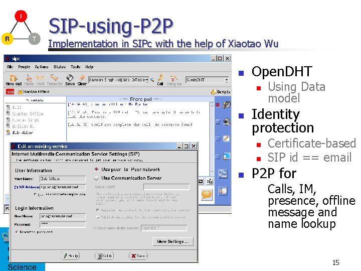 SIP-using-P 2 P Implementation in SIPc with the help of Xiaotao Wu n Open.