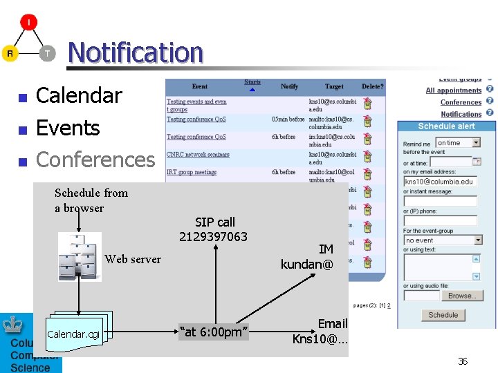 Notification n Calendar Events Conferences Schedule from a browser SIP call 2129397063 Web server