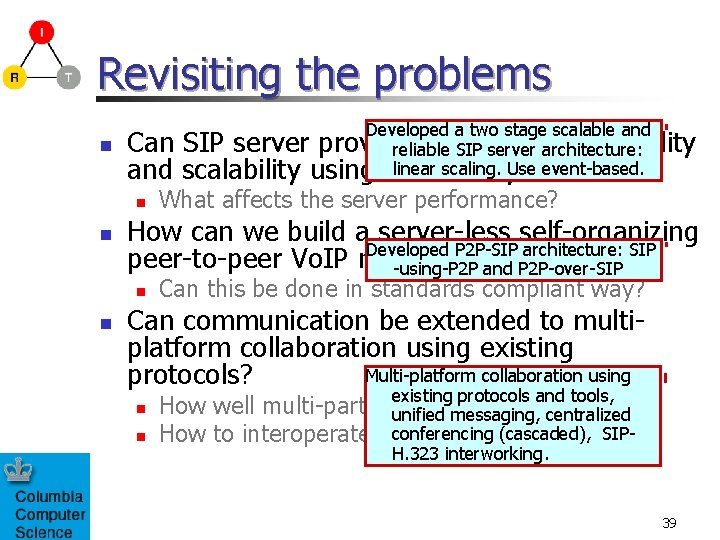 Revisiting the problems n Developed a two stage scalable and Can SIP server provide