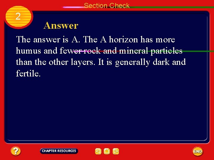 Section Check 2 Answer The answer is A. The A horizon has more humus