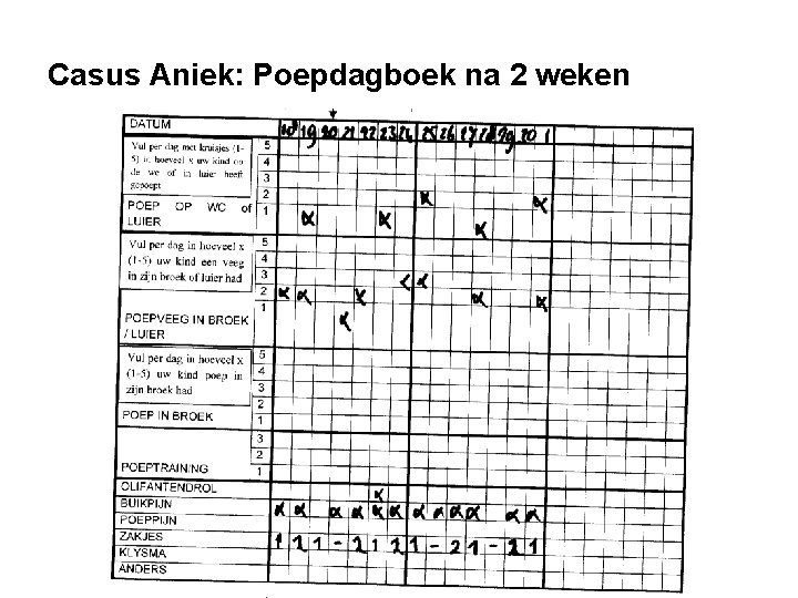 Casus Aniek: Poepdagboek na 2 weken 