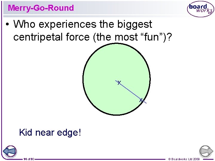 Merry-Go-Round • Who experiences the biggest centripetal force (the most “fun”)? x x Kid