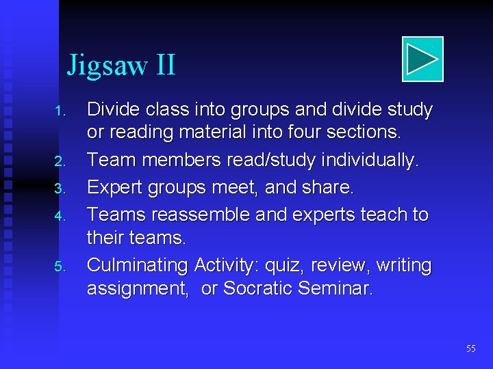 Jigsaw II 1. 2. 3. 4. 5. Divide class into groups and divide study