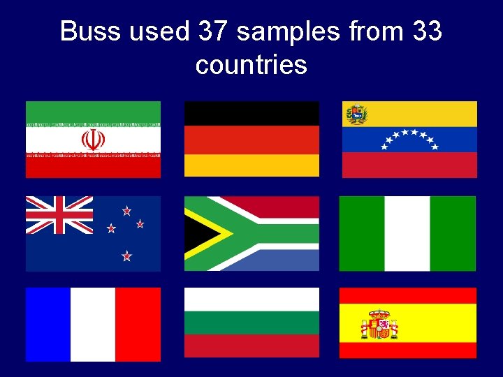 Buss used 37 samples from 33 countries 
