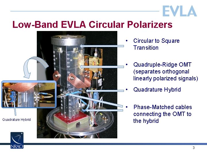 Low-Band EVLA Circular Polarizers • Circular to Square Transition • Quadruple-Ridge OMT (separates orthogonal