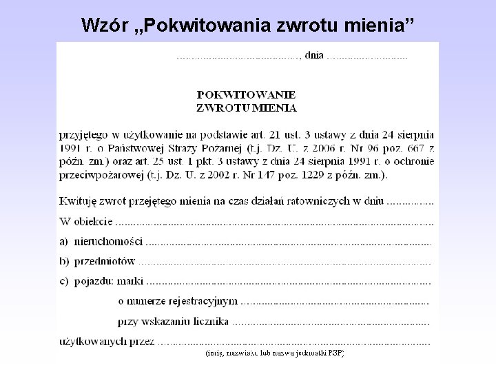 Wzór „Pokwitowania zwrotu mienia” 