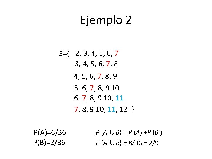 Ejemplo 2 S={ 2, 3, 4, 5, 6, 7, 8, 9 10 6, 7,