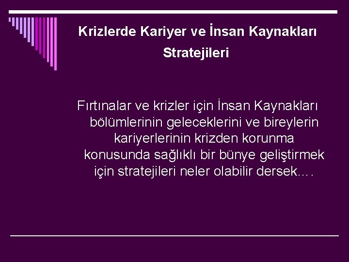 Krizlerde Kariyer ve İnsan Kaynakları Stratejileri Fırtınalar ve krizler için İnsan Kaynakları bölümlerinin geleceklerini